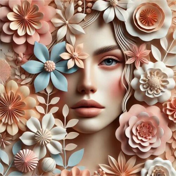 Floral Serenity - Driedimensionaal Bloemenportret