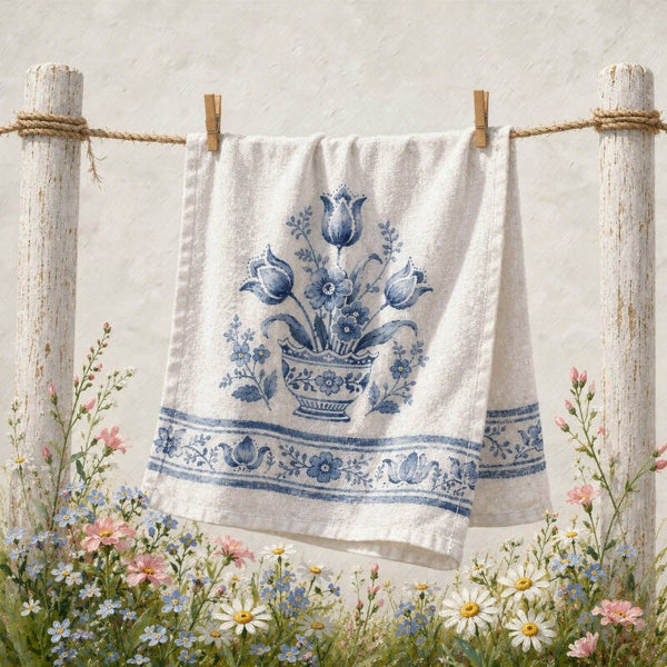 Aan de Lijn van Delft – Landelijk Delfts blauw schilderij met linnen doek
