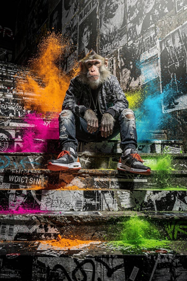 Straathoek Verhaal – aap schilderij urban street art stijl