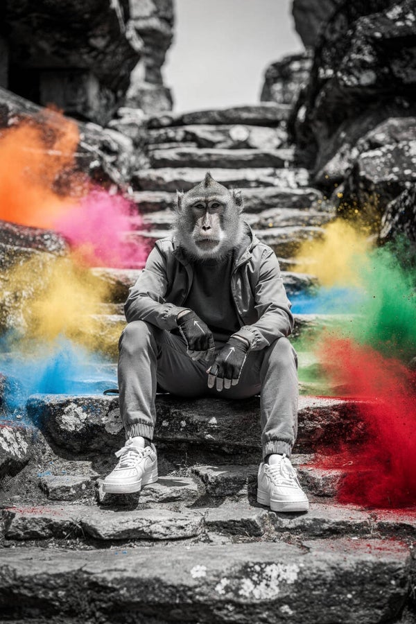 Urban Rebel – schilderij aap met verf op trap