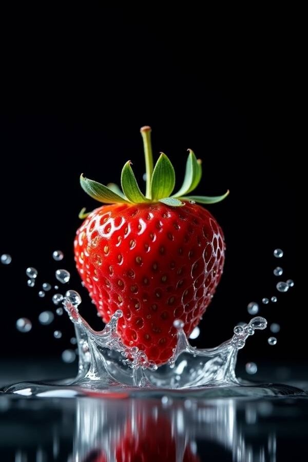 Aardbei splash – schilderij met frisse keukenstijl