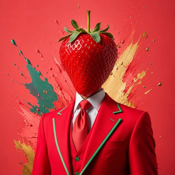 Aardbeienzaken – kleurrijk modern schilderij met aardbei