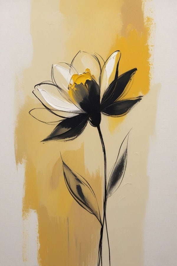 Goudtoon – abstract bloemenschilderij in geel, wit en zwart