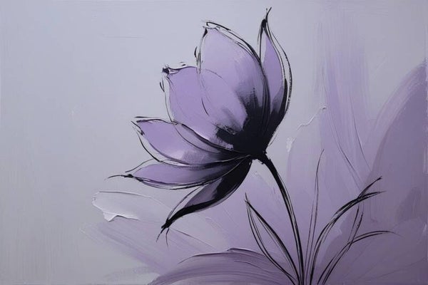 Dauwschrift – abstract bloemenschilderij in lila en zwart