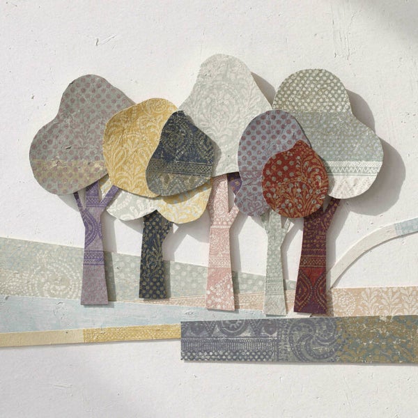 Patroonbomen – abstract landschap schilderij met kleurrijke vormen