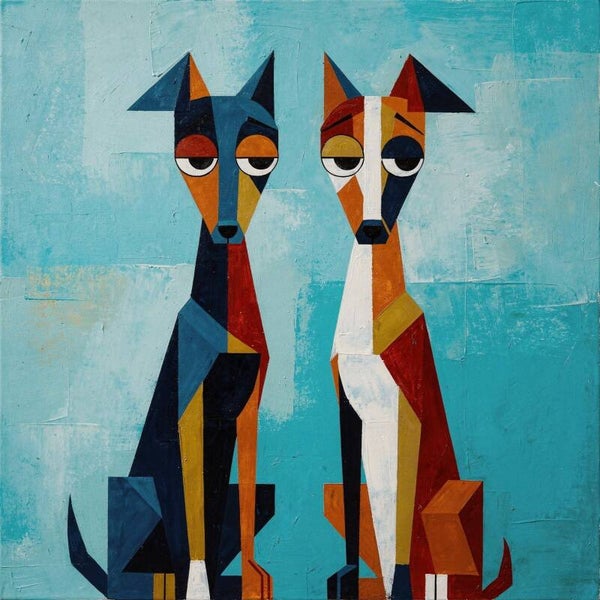 Stille Wachters – abstract honden schilderij moderne dierenkunst
