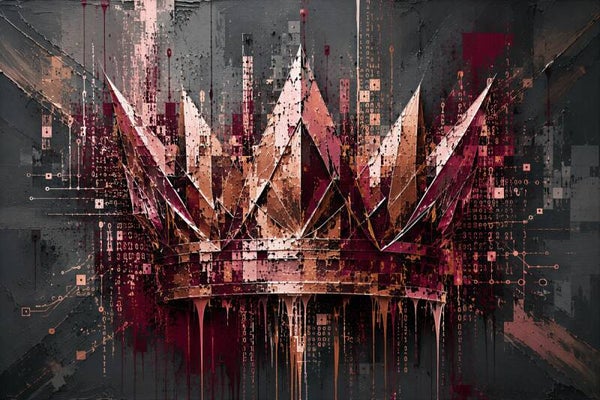 Digital Crown – Abstract Kroon Schilderij Roségoud Bordeaux en Antraciet