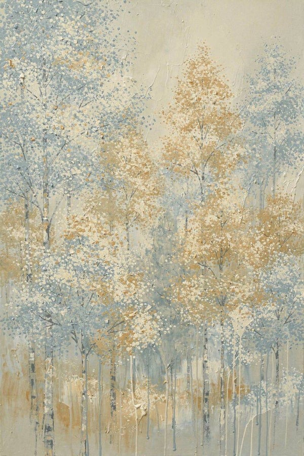 Fluisterbos – abstract landschap schilderij met bomen in zachte tinten