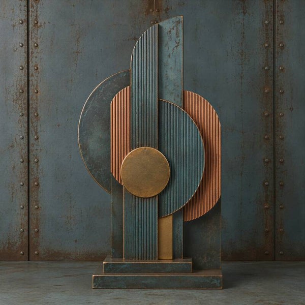 Stalen Ritme – Abstract metalen object in petrol en koper