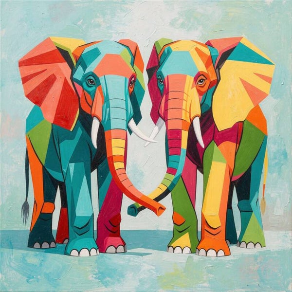 Kleurrijke Kracht – abstract olifant schilderij moderne dierenkunst