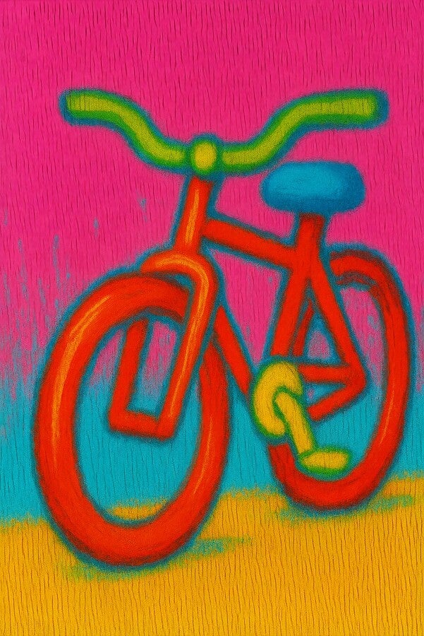 Abstract schilderij – fiets in felle kleuren