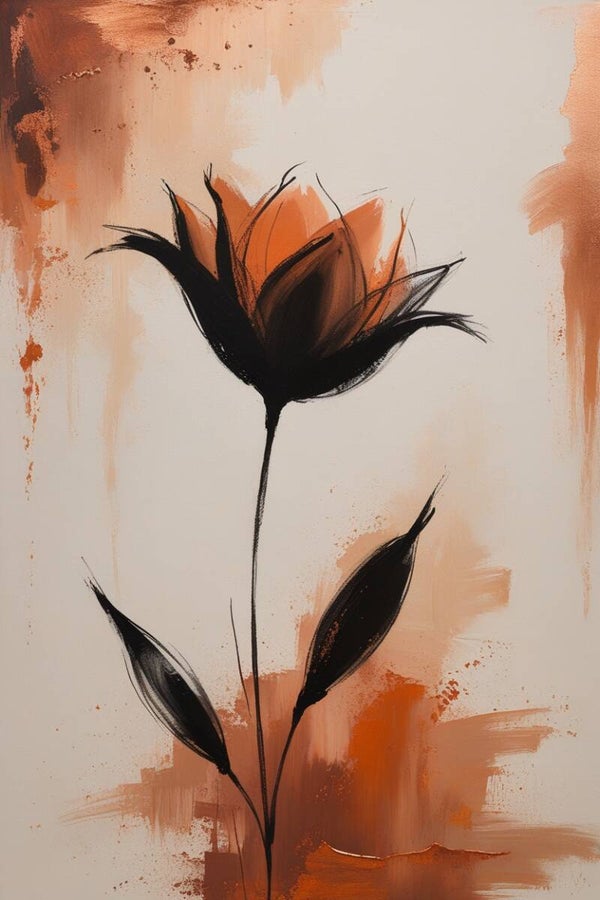 Koperbloei – abstract bloemenschilderij in oranje en bruin tinten