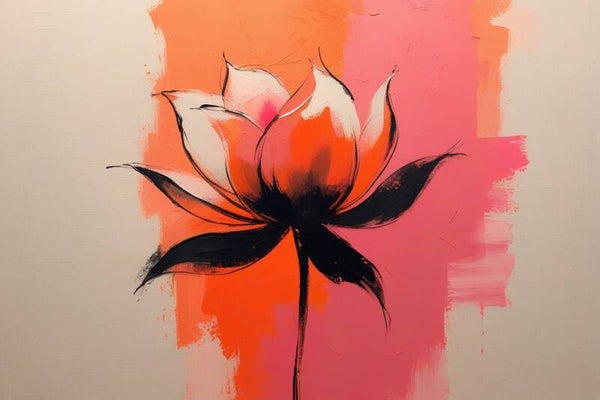 Lotusbloem in vuurkleuren – abstract bloemenschilderij roze, oranje en crème