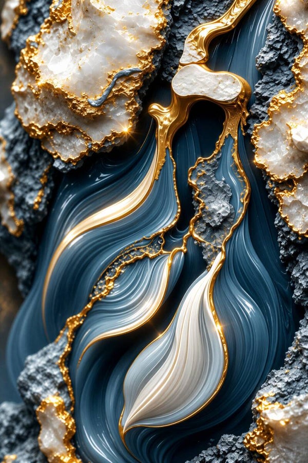 Gouden Ader – Luxe abstract schilderij met blauw agaat en kristal