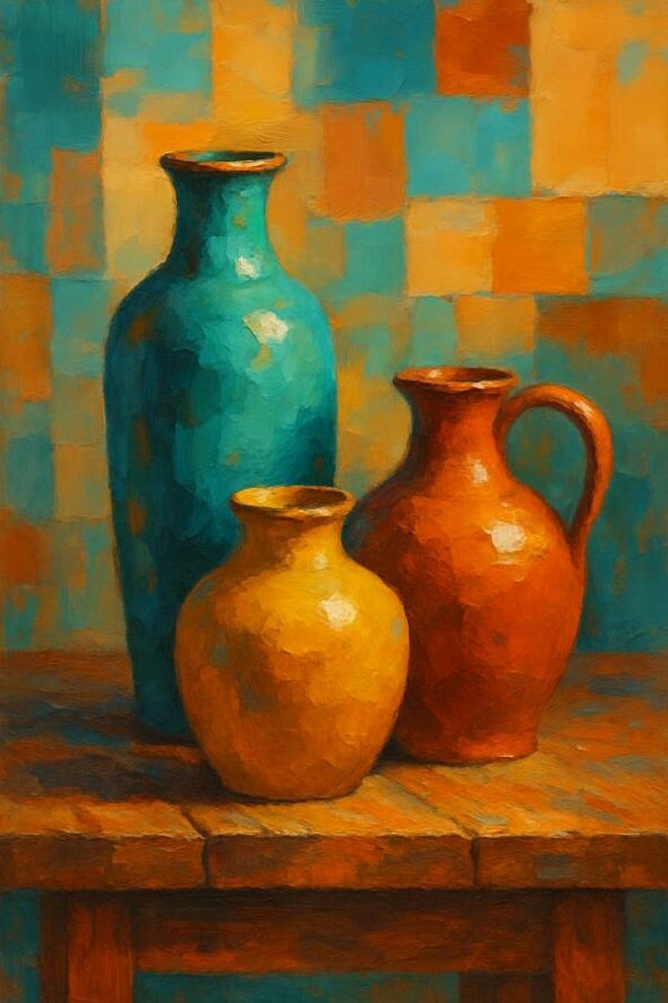 Abstracte keuken schilderij met warme kleuren - Ceramic Elegance