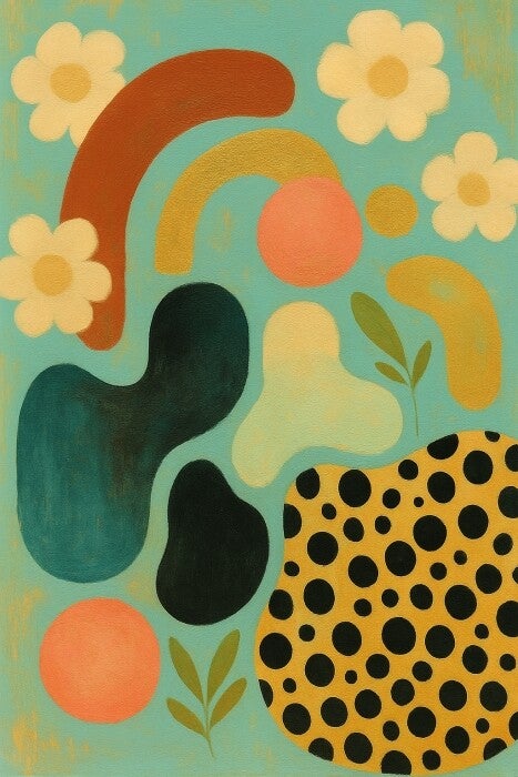 Abstract schilderij Playful Garden met panterprint