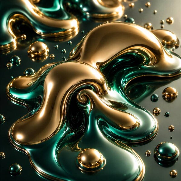 Vloeibaar Smaragd – abstract schilderij met groene en gouden vormen