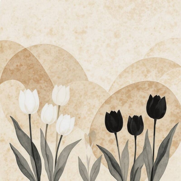 Zandpatroon – abstract tulpen schilderij in zachte aardetinten