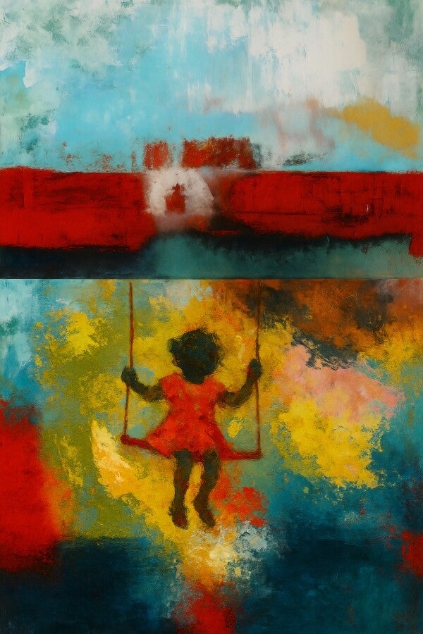 Echo of Innocence schilderij kind op schommel