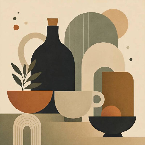 Quiet Forms – abstract stilleven met vaas en organische vormen