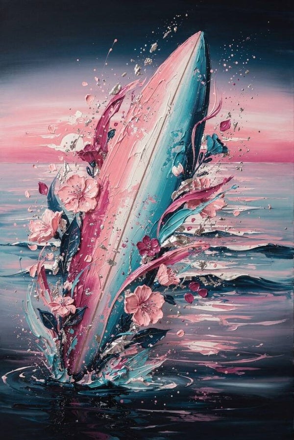 Abstracte Surfplank – surfplank schilderij strand slaapkamer tienerkamer wanddecoratie