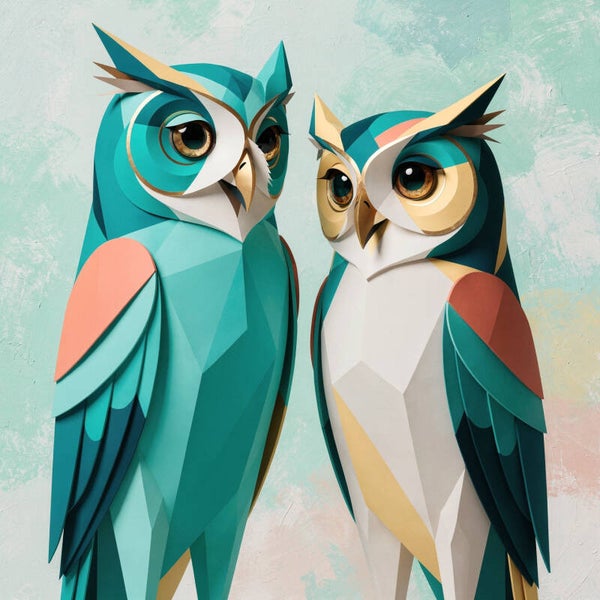 Wijs Duo – abstract uil schilderij moderne dierenkunst