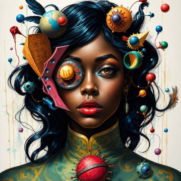 Kosmische Blik – abstract vrouw schilderij met surrealistische vormen