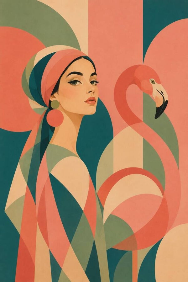 Flamingoroze – abstract vrouw schilderij met flamingo