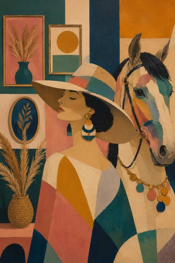 Kleuren van Vrijheid – abstract vrouw schilderij met paard