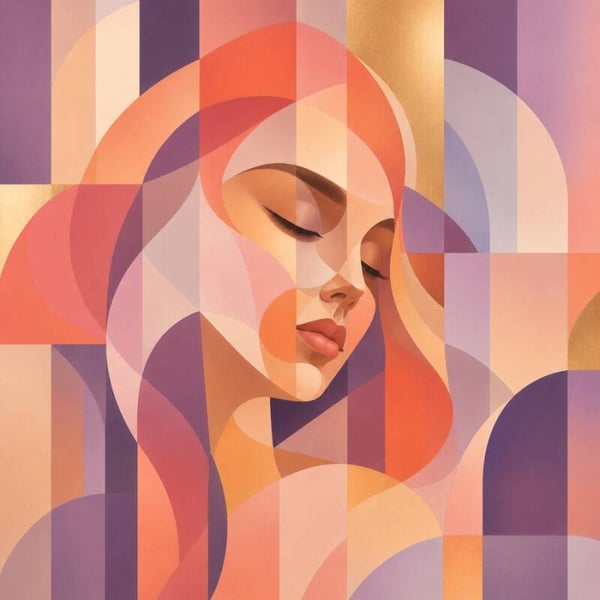 Lavendel Dromen – abstract vrouw schilderij in paars en roze