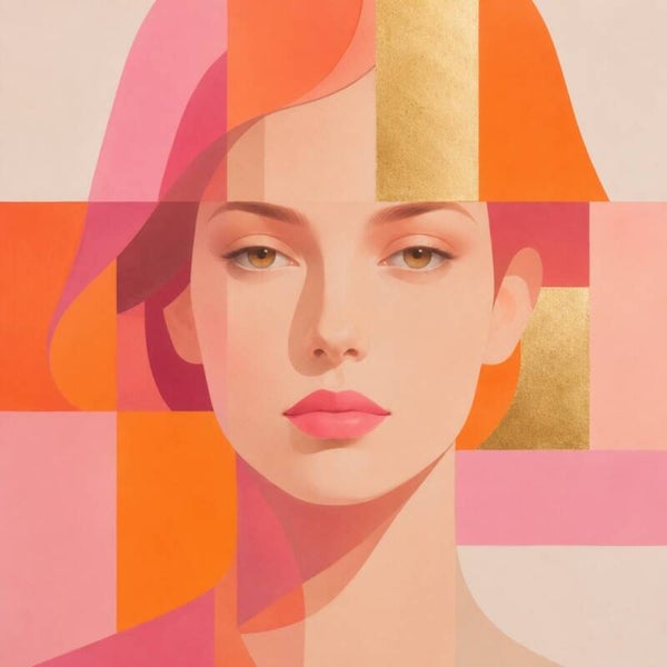 Zonnespiegel – abstract vrouw schilderij in roze en oranje