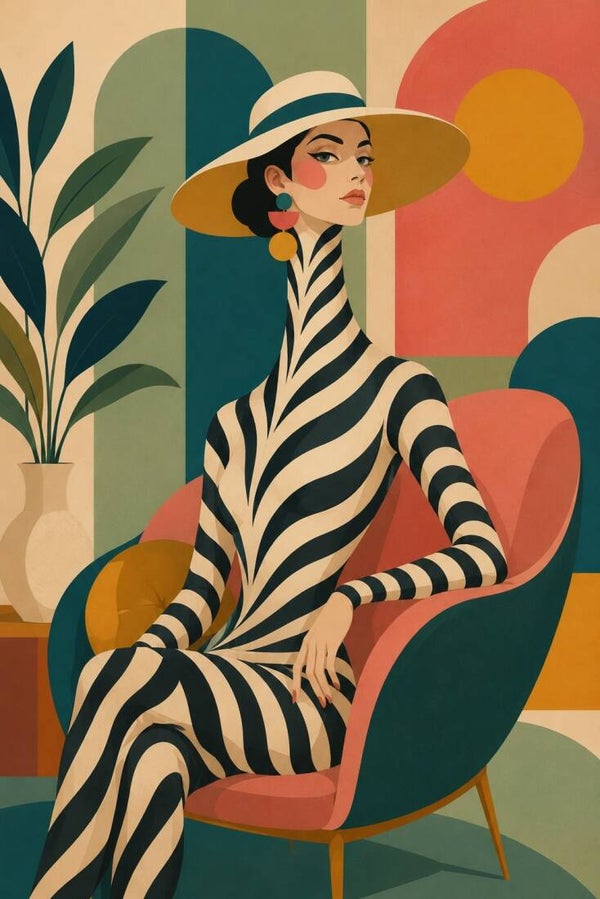 Strepen van Stijl – abstract vrouw schilderij met zebra patroon