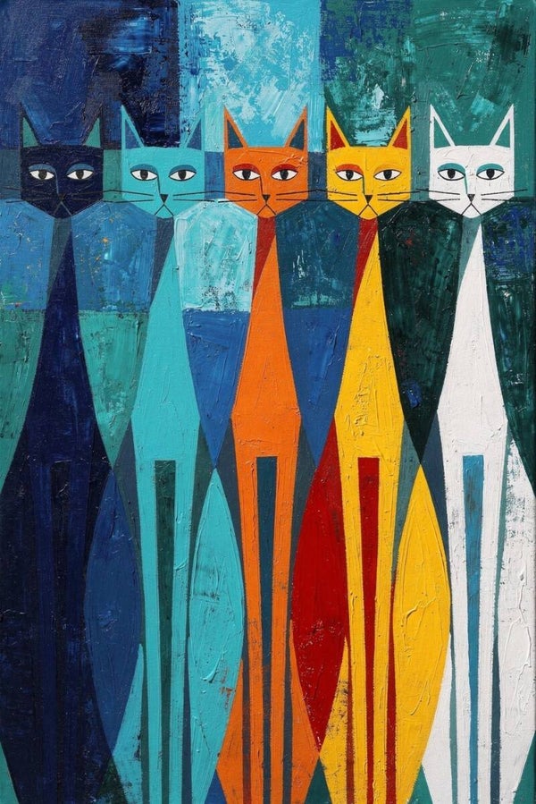 Kattenrij – schilderij met abstracte katten