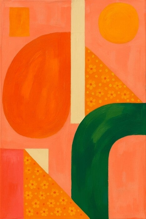 Sunny Shapes – Vrolijke abstracte wanddecoratie met bloemenaccent