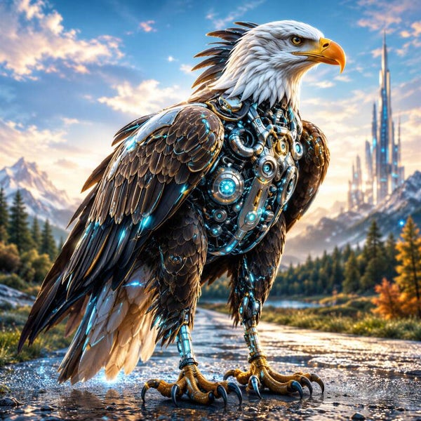 Iron Freedom – futuristische zeearend schilderij