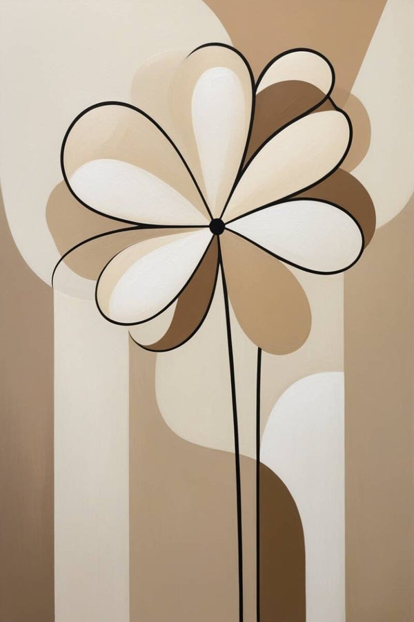 Almura – abstract bloemenschilderij met zachte aardetinten en contourstijl