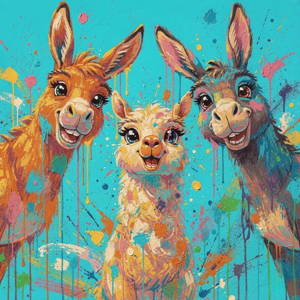 Lachende Lama’s – schilderij alpaca en lama kleurrijk en speels