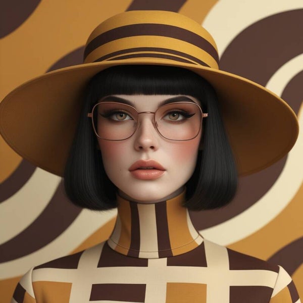 Amberline Muse – retro vintage portret schilderij met geometrische patronen