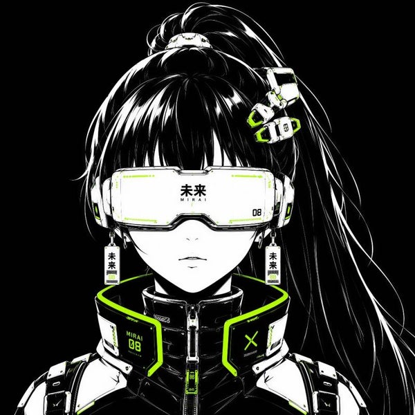 Mirai Cyber Unit - Anime Cyberpunk Personage Schilderij met VR-Bril en Gifgroene Accent