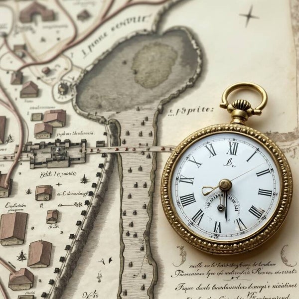 Zakhorloge op oude kaart – vintage wanddecoratie vol tijd en geschiedenis