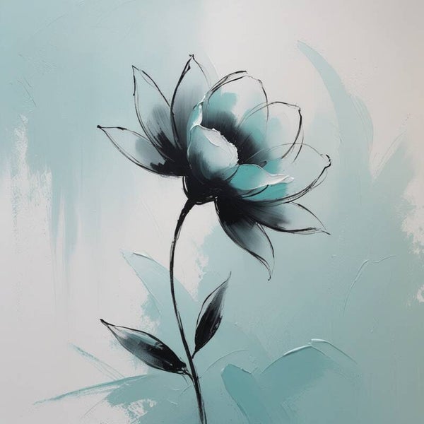 Aqua Bloom – modern turquoise bloem schilderij in lichte tinten