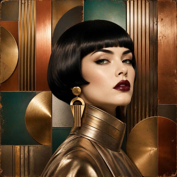 Golden Glamour Dame – art deco vintage vrouwen schilderij met goud en groen