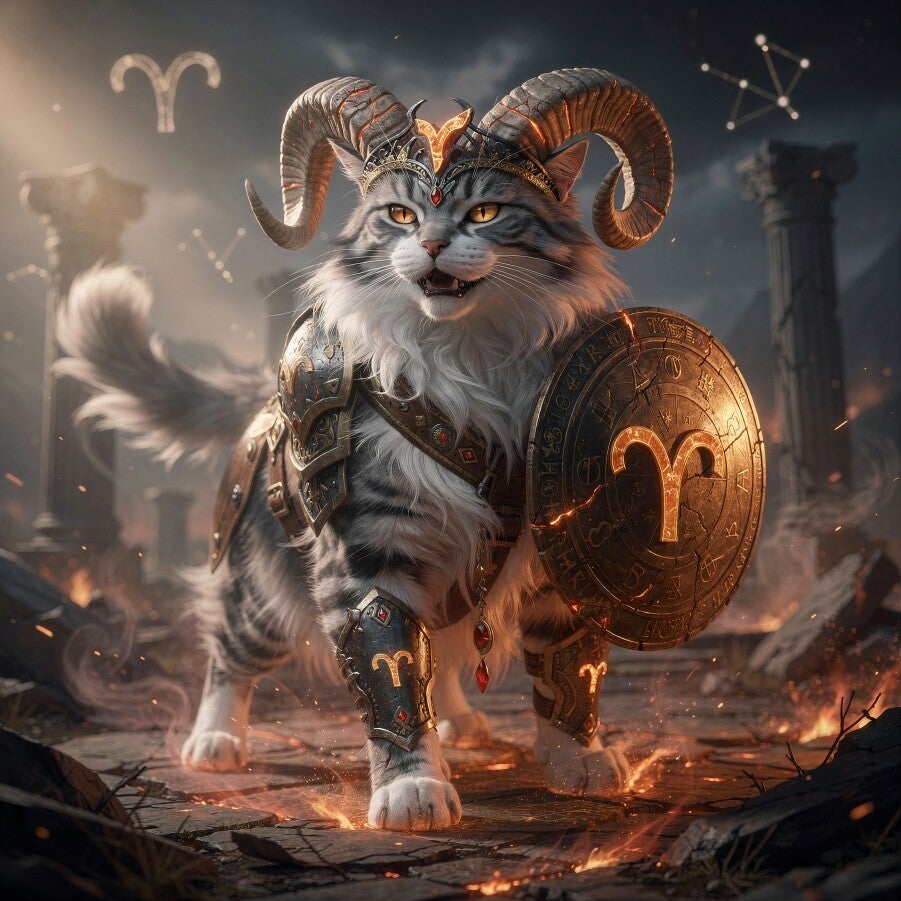 Astrologisch symbool van Ram – Strijdkat van vuur en kracht