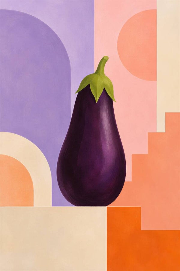 Aubergine Pop – abstract keuken schilderij in paars en pastel