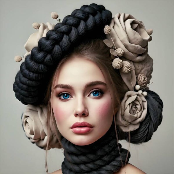 Azuren Weefnacht – portret in touw en linnen met hemelsblauwe blik