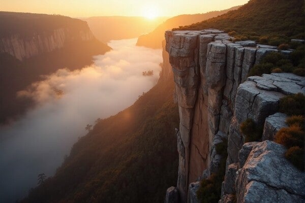 Hoog boven de Wolken – Dramatisch Berglandschap met Zonsondergang Wanddecoratie