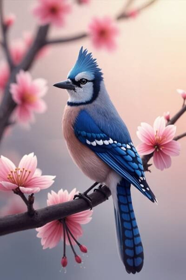 Blauwe Samurai – Blauwe Gaai tussen Kersenbloesem