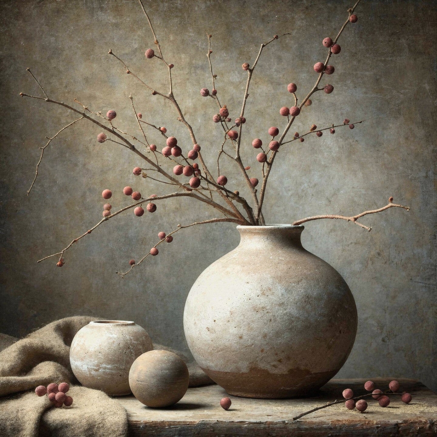 Zachte Aardevorm – landelijk schilderij met bloemenstilleven en vaas