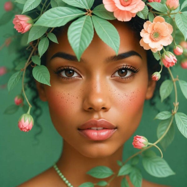 Bloom Garden – portret schilderij met bloemen en botanische bladeren