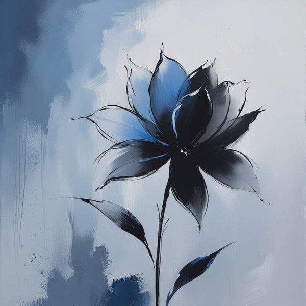 Blue Whisper – blauwe abstracte bloem schilderij